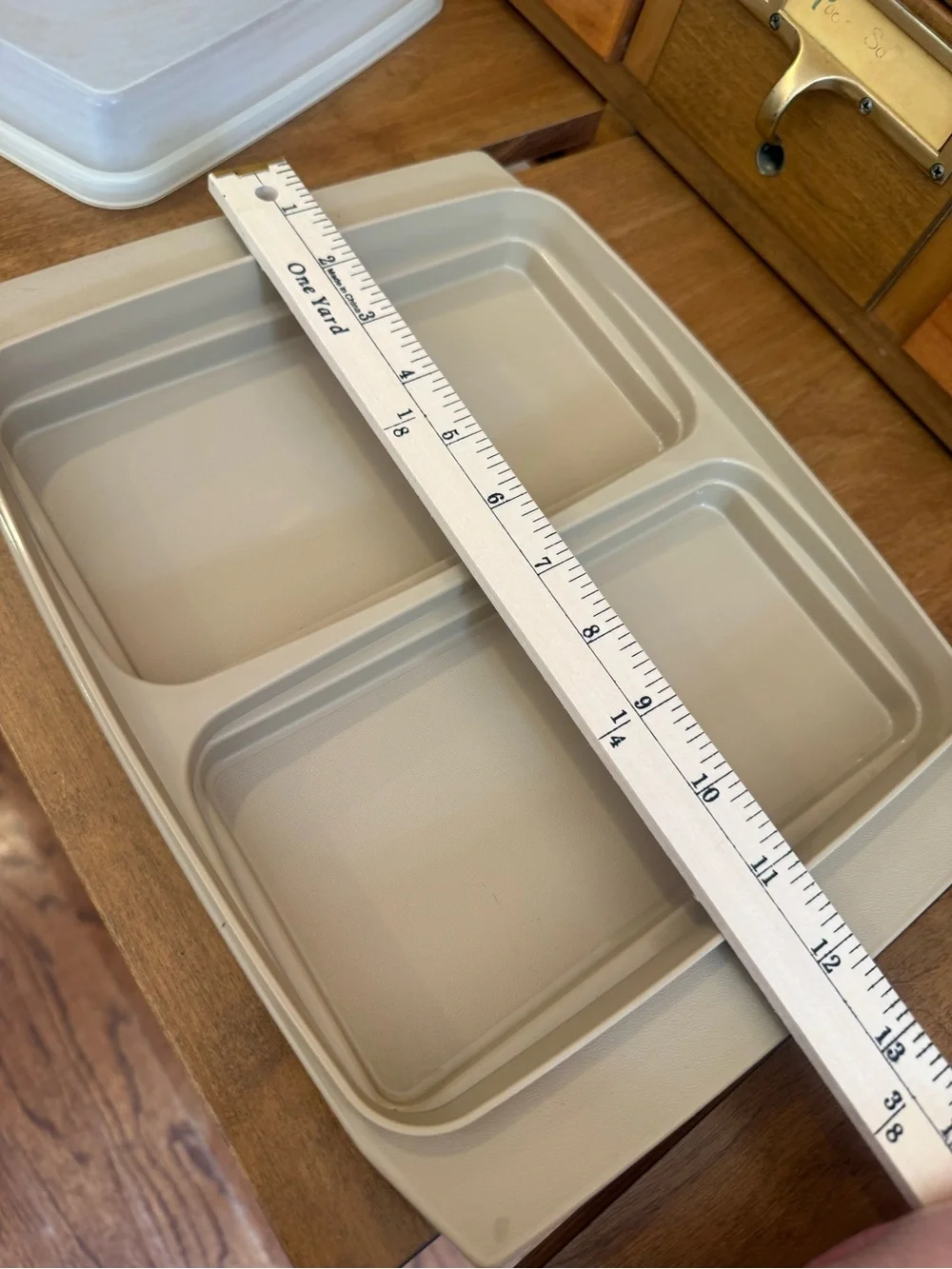 Tupperware Almond Divided Base with White Translucent Lid Food Storage Container